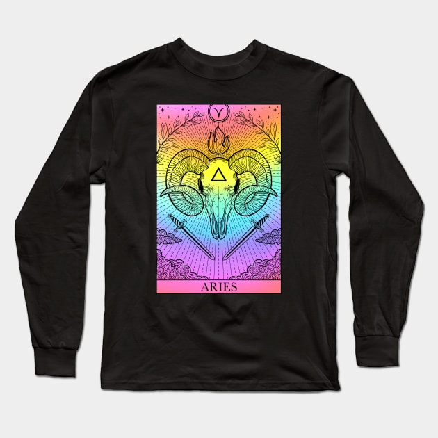 Zodiac sign tarot card Aries Long Sleeve T-Shirt by OccultOmaStore